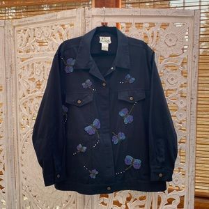 Vintage Beaded Dragonfly Appliqué Jacket – Quacker Factory – XL